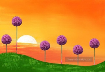 Bäume und Sonnenuntergang Originale abstrakte Ölgemälde